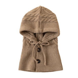 新款儿童帽子围脖一体帽秋冬季男童女童针织毛线帽护耳保暖帽套头
