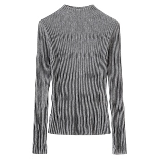 【商场同款】奕辰2025秋冬新款绵羊毛针织衫修身水溶坑条纹打底衫