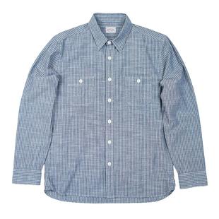 小溪原创蓝条纹衬衫男士秋季纯棉美式复古休闲宽松水洗衬衣外套潮