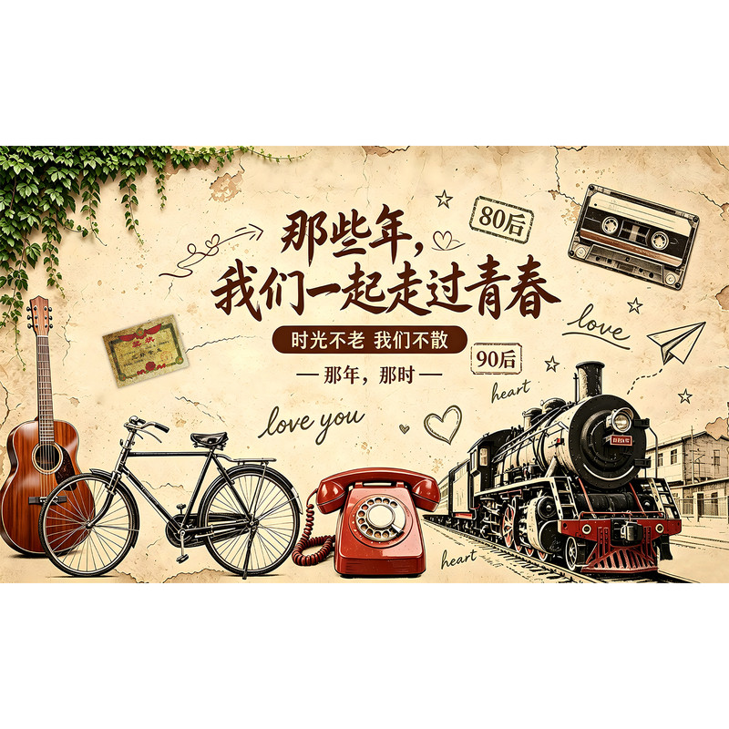 8090复古风怀旧自粘墙贴