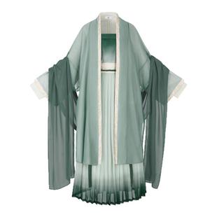 花朝记｜寒露｜宋制汉服仿长干寺背心对襟长衫飞机袖褶裙绿色印金