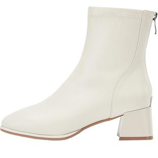 达芙妮高跟短靴女2025新款秋冬粗跟方头瘦瘦靴百搭通勤切尔西靴女