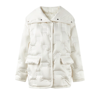 秋水伊人奥莱云朵感压胶大翻领羽绒服冬季女装轻暖白鸭绒外套