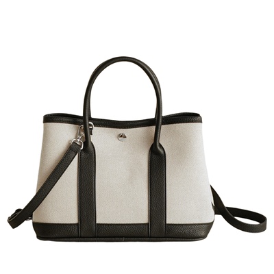 大容量经典熊猫色花园包帆布拼皮