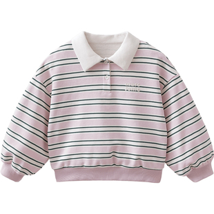 马克珍妮条纹学院女童Miu系POLO领卫衣 儿童套头衫春装新款560181