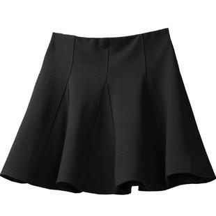 2025春秋冬季黑色短裙女A字松紧腰半身裙伞裙蓬蓬裙防走光裤裙子