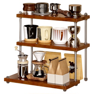 实木杯架咖啡杯台面茶杯不锈钢杯子收纳架咖啡角布置餐边柜置物架