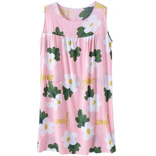 棉绸睡裙女夏季睡衣冰丝薄款裙子宽松大码家居裙无袖人造棉连衣裙