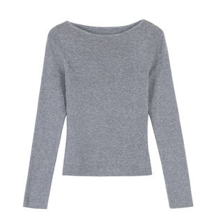 pusumede 慵懒午后 一字船领针织衫女气质修身内搭长袖打底上衣