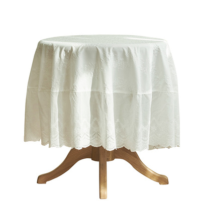 白色蕾丝圆桌布纯色网红高级感桌布茶几布防水防油免洗长方形