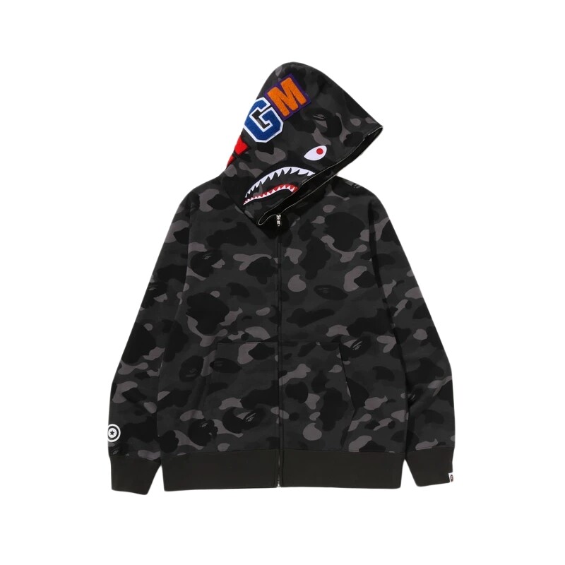 BAPE迷彩全拉链鲨鱼连帽卫衣外套