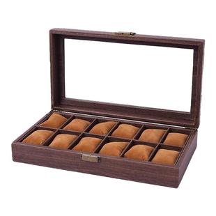 高档木纹皮手表盒首饰收纳盒子玻璃天窗腕表收藏箱手链手表展示盒