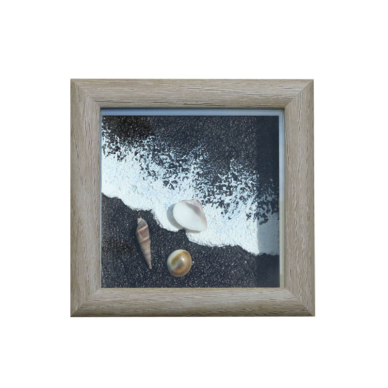 纯手工刮刀沙滩肌理丙烯带框成品画绘海浪真螺贝壳工艺品送礼摆件