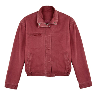 weave一年一度 美式复古红色工装夹克男廓形春季水洗立领短款外套