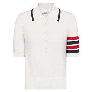[夏日新品]THOM BROWNE 女士棉质 HECTOR提花四条纹短袖 Polo 衫