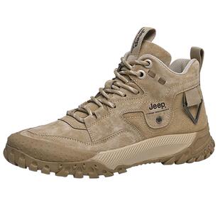 jeep高帮鞋男士冬季户外登山运动鞋真皮休闲加绒棉鞋防滑马丁靴潮