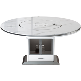 政府补贴2025新款轻奢多功能餐桌椅组合家用岩板可变圆桌暖菜转盘