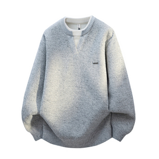 秋冬季一体绒毛衣男2025新款加绒加厚针织打底衫青少年假两件上衣