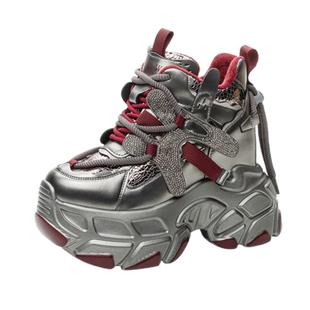 震地王网红加绒高跟鞋女12cm冬新款厚底内增高休闲运动老爹棉鞋潮