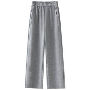 拉夏贝尔灰色卫裤弯刀阔腿裤女春秋冬2026款高腰版型宽松直筒裤子