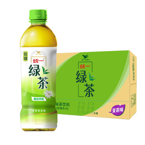 统一绿茶茉莉味茶饮料低糖真茶萃取含有茶多酚500ml*15瓶整箱装