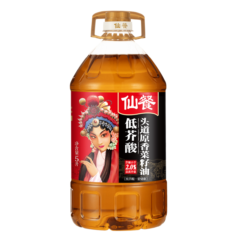 仙餐低芥酸头道原香菜籽油5L 非转基因食用油压榨菜籽油农家自榨
