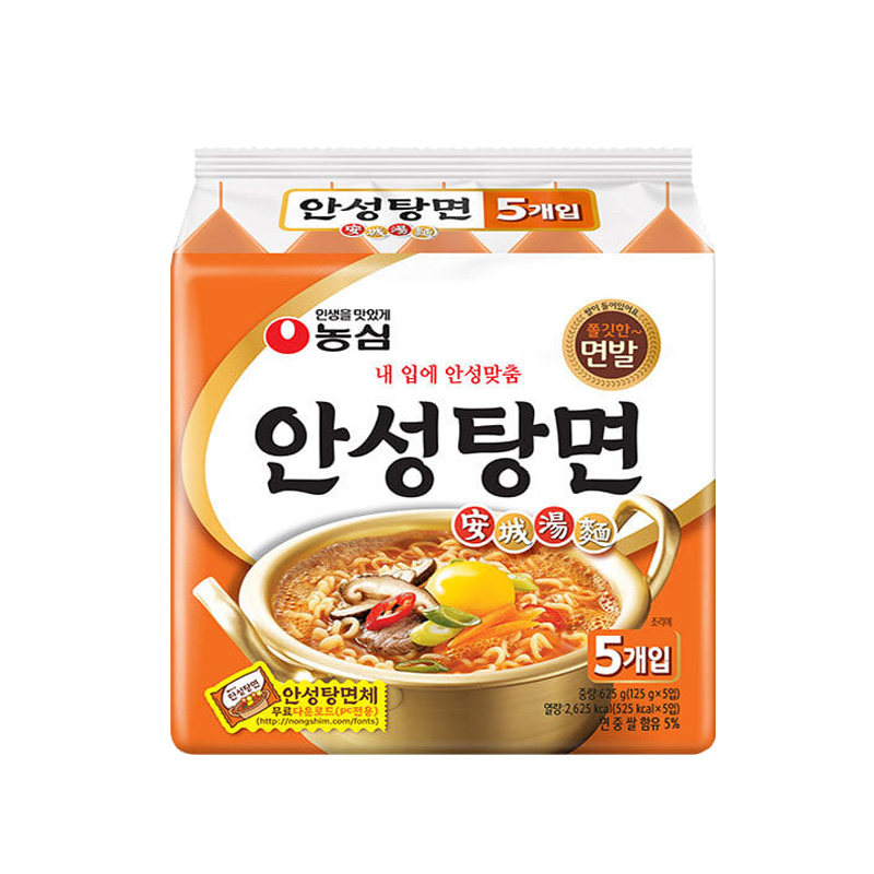 韩国进口农心安城汤面 5袋姜虎东速食海鲜安城拉面泡面微辣方便面