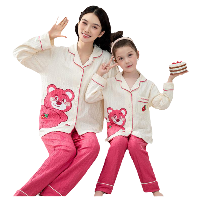 女宝宝睡衣纯棉长袖薄款春秋款儿童家居服套装全棉母女装亲子装