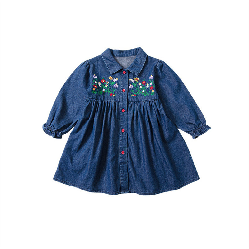 精致刺绣小花牛仔裙春秋新品