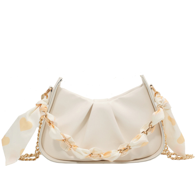 链条超火小众白色包包褶皱腋下包