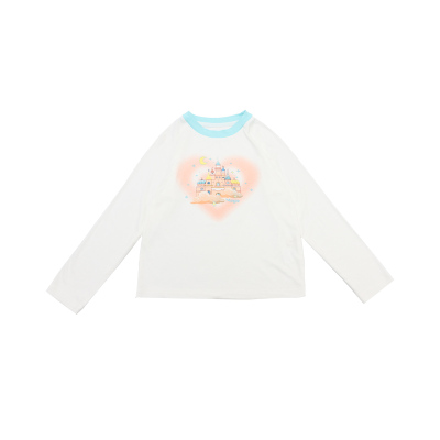 优露宽松插肩袖可爱印花白T恤