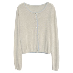 3ts纯色短袖针织衫薄款小香风针织开衫亮片针织上衣毛衣