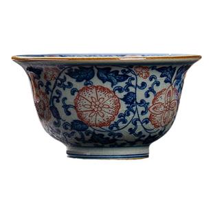 景德镇陶瓷茶杯手绘缠枝莲青花釉里红主人杯单杯品茗杯满绘压手杯