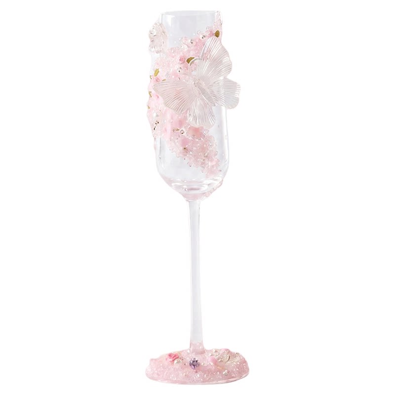 幻彩蝶缀粉蝴蝶高脚香槟对杯