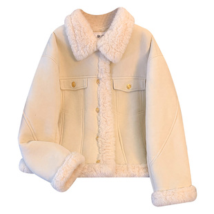 高级感小香风羊羔毛绒外套女2025年秋冬季新款加绒加厚麂皮绒夹克