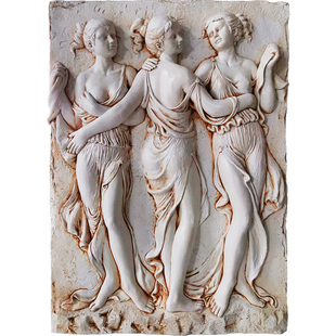 欧式客厅浮雕人物壁饰玄关过道墙壁背景墙金色装饰挂饰美惠三女神