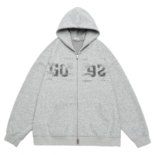 陈奕恒同款GOGOSOON卫衣男400g新款春秋双拉链美式外套做旧印花潮