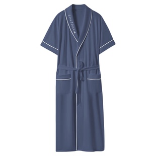 男士睡袍夏季纯棉浴袍2026新款夏天夏款中老年爸爸家居服睡衣男款