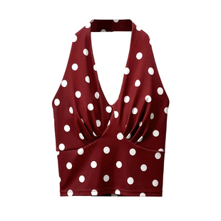 红色波点瑜伽服上衣女2025新款时尚性感跑步运动健身训练挂脖背心