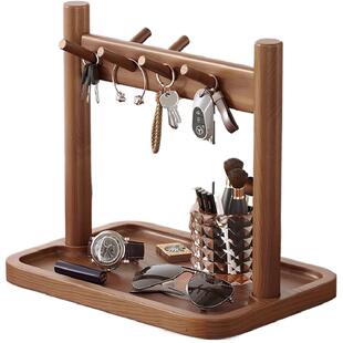 实木钥匙架入户玄关置物架手表眼镜收纳架复古风桌面摆放架子挂架