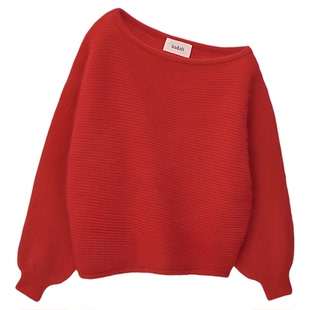 【季末终折】[邓恩熙同款]bash春季新年红色斜肩针织上衣1H25SUEL