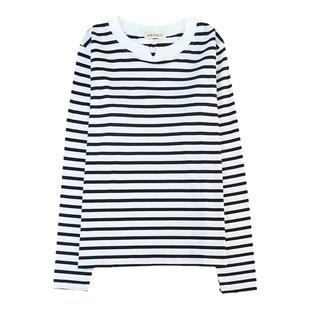 秋装2025新款纯棉长袖T恤女装薄款条纹上衣服宽松打底衫秋衣外穿