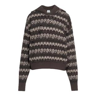 PMW 张凌赫同款复古提花图案针织衫厚重破坏效果套头连帽毛衣男