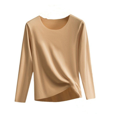 圆领保暖内衣女无痕德绒发热单件