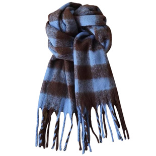 虞书欣同款格子围巾女冬季高级感百搭情侣披肩加厚保暖围脖潮蓝色