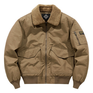 JEEP吉普飞行员夹克男加绒加厚宽松上衣棉服冬季仿羊羔绒工装外套