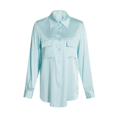 【商场同款】玛丝菲尔秋季新款浅蓝色翻领桑蚕丝长袖衬衫