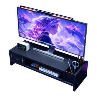 电脑增高架桌面分层木质放置架双笔筒办公用品多功能整理架电竞风带抽屉整理架笔记本键盘收纳架台式支撑架子