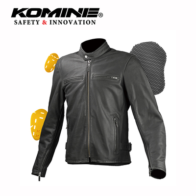 KOMINE秋冬复古机车牛皮夹克男女