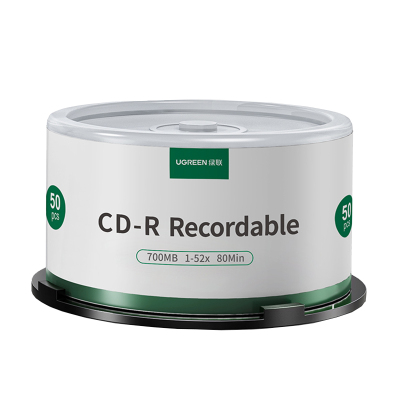 绿联CD光盘空白刻录光盘录音CD-R光碟片大容量52X档案级700MB车载音乐刻碟桶装50片10片MP3刻录光盘cd空白碟